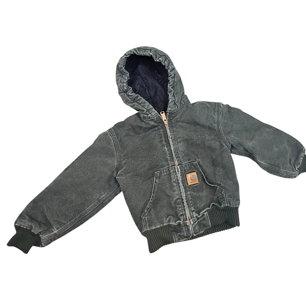 Carhartt Youth Traditional Blanket Lined Canvas Hooded Jacket Dark Gray XS 4-5‎